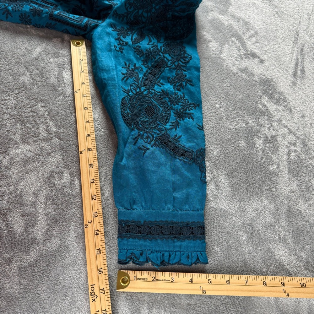 Sundance Top NWT Large Blue Floral Lace Embroidered Eyelet Blouse Whimsygoth - Picture 10 of 16